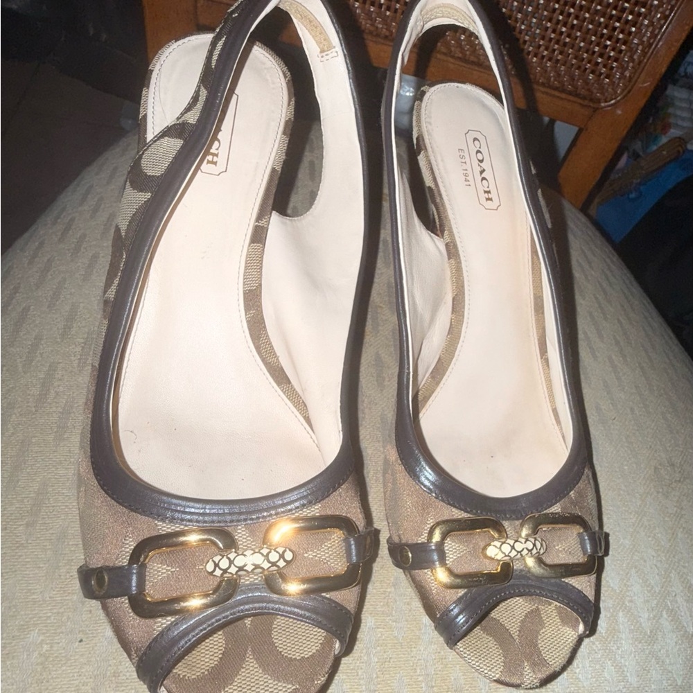 Coach Brown Gold Heels